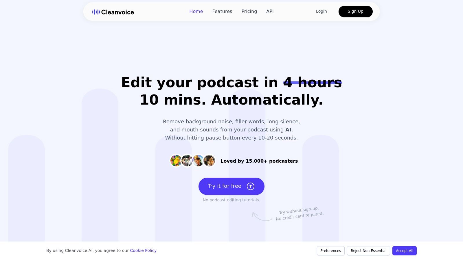 Cleanvoice AI dashboard showing audio cleanup options