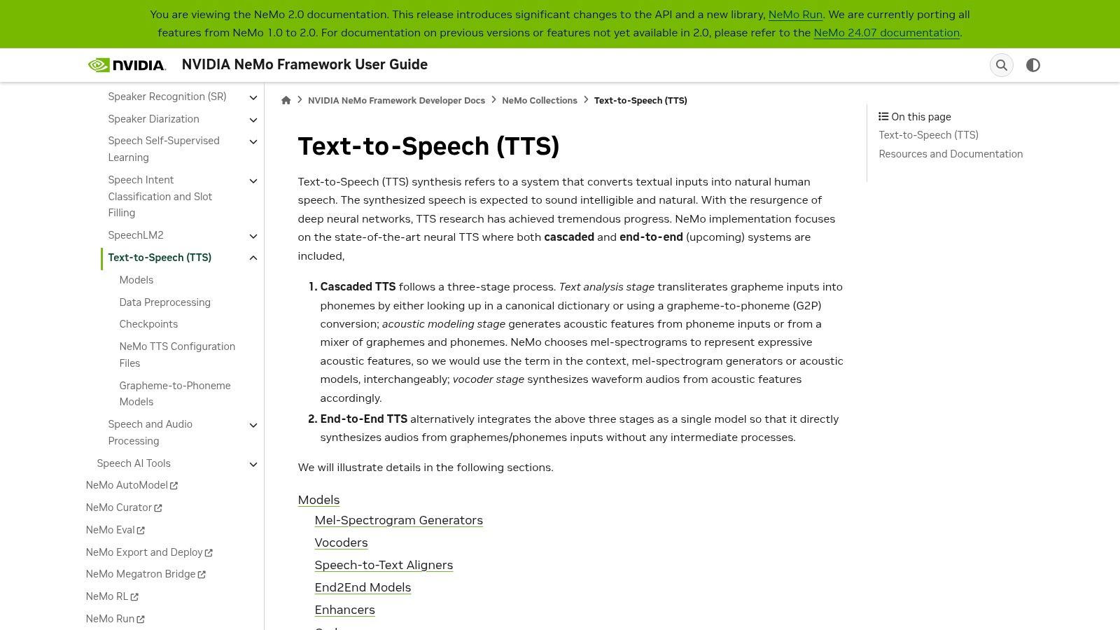 NVIDIA NeMo (TTS collection)