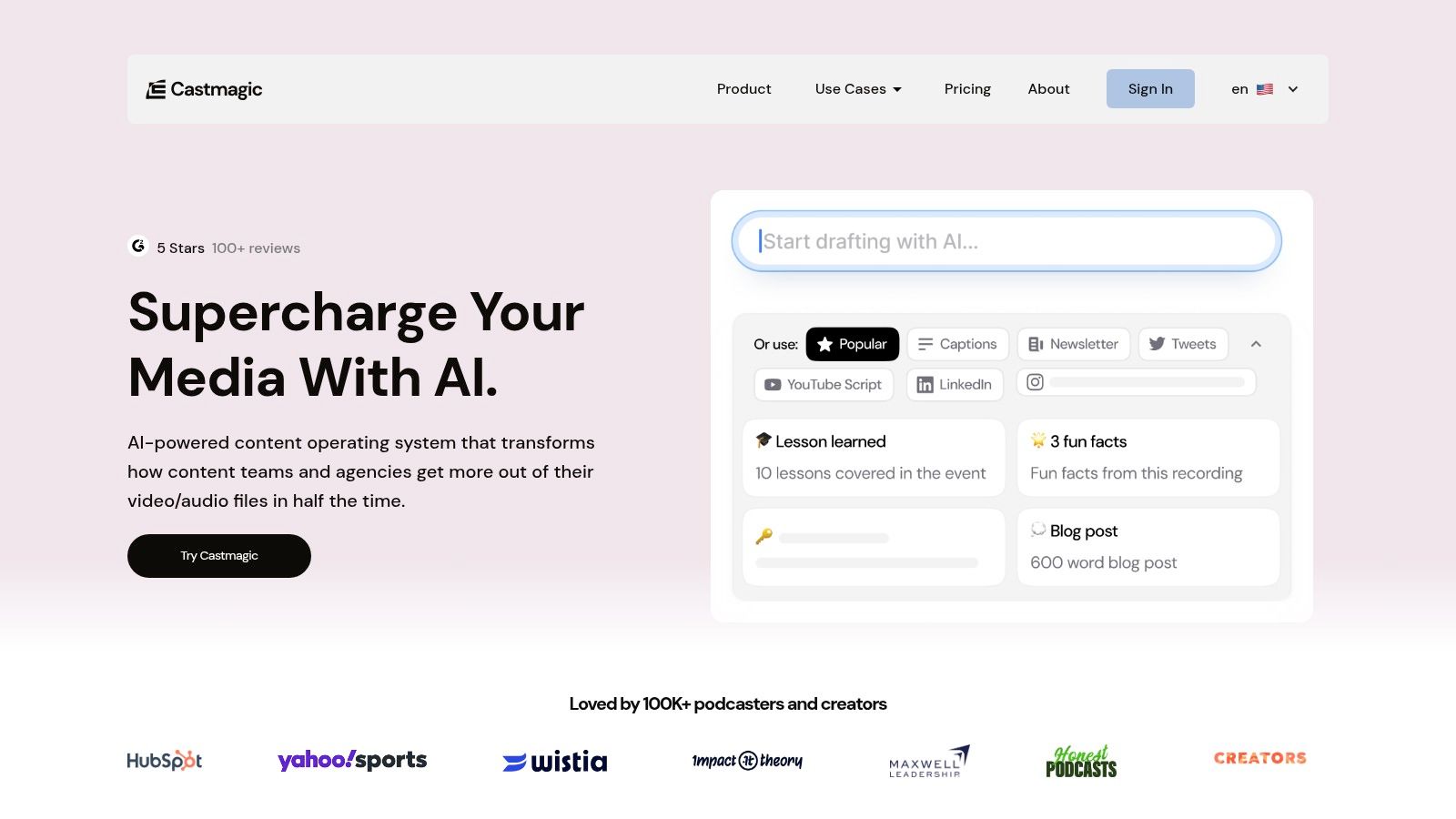 Castmagic's interface showing generated content assets