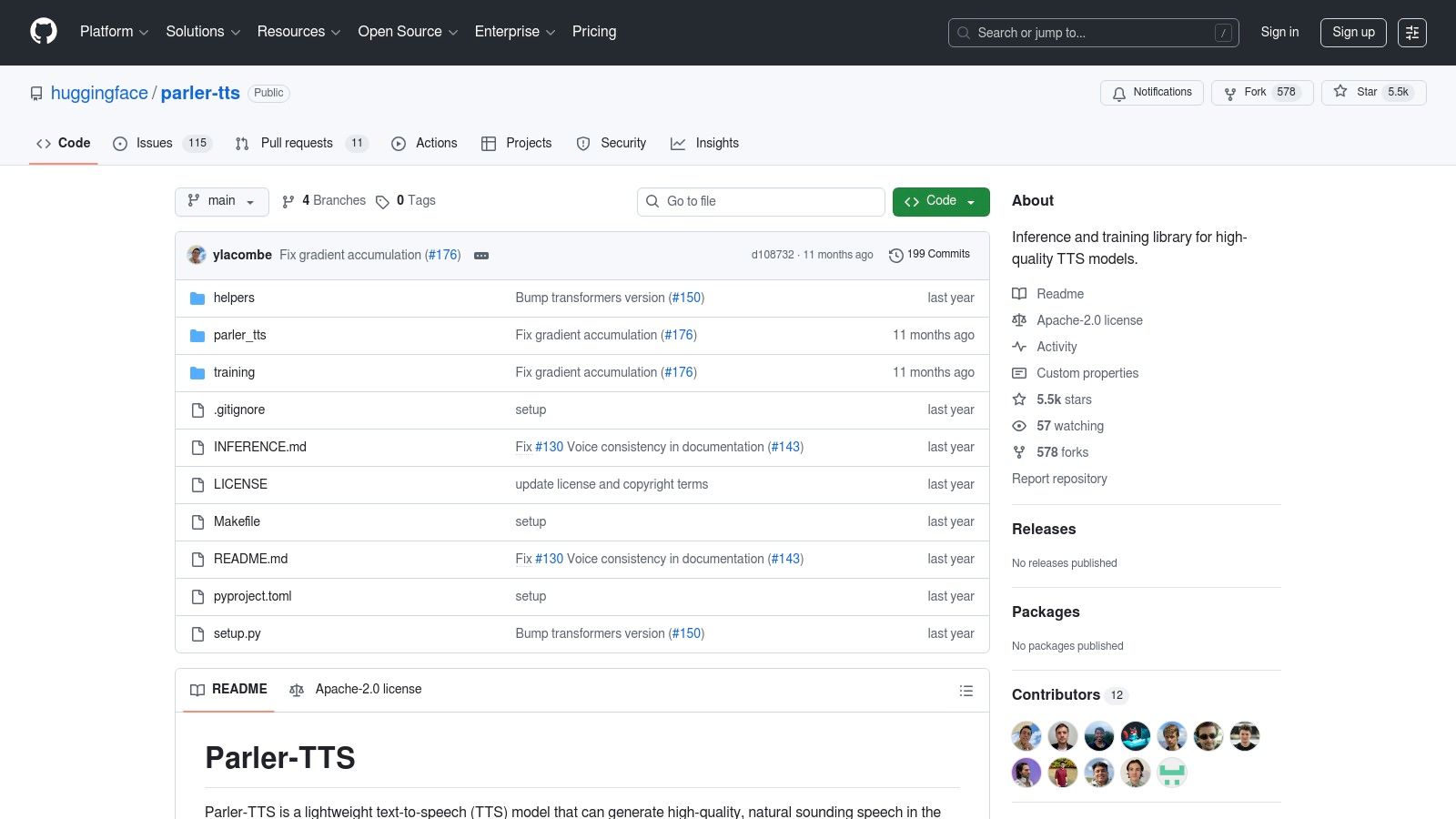 Parler‑TTS (Hugging Face / GitHub)