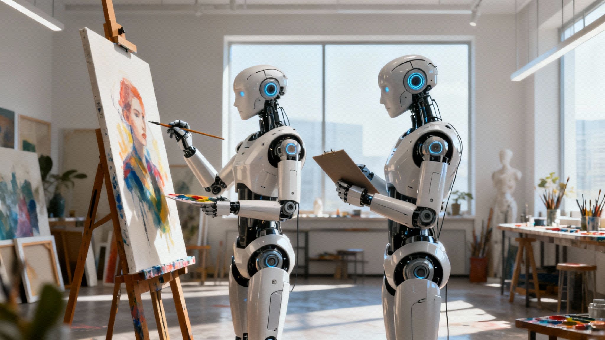 An abstract visualization of AI learning processes, with neural network patterns and glowing data streams.