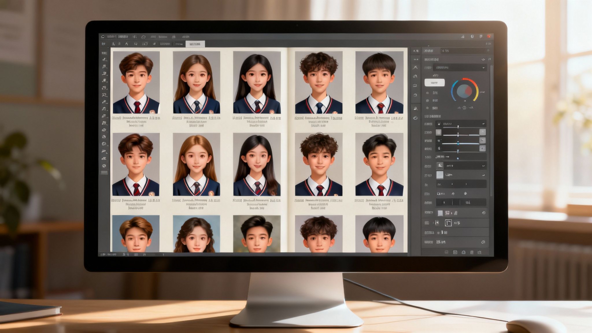 Students using an AI platform on a laptop to generate yearbook photos.