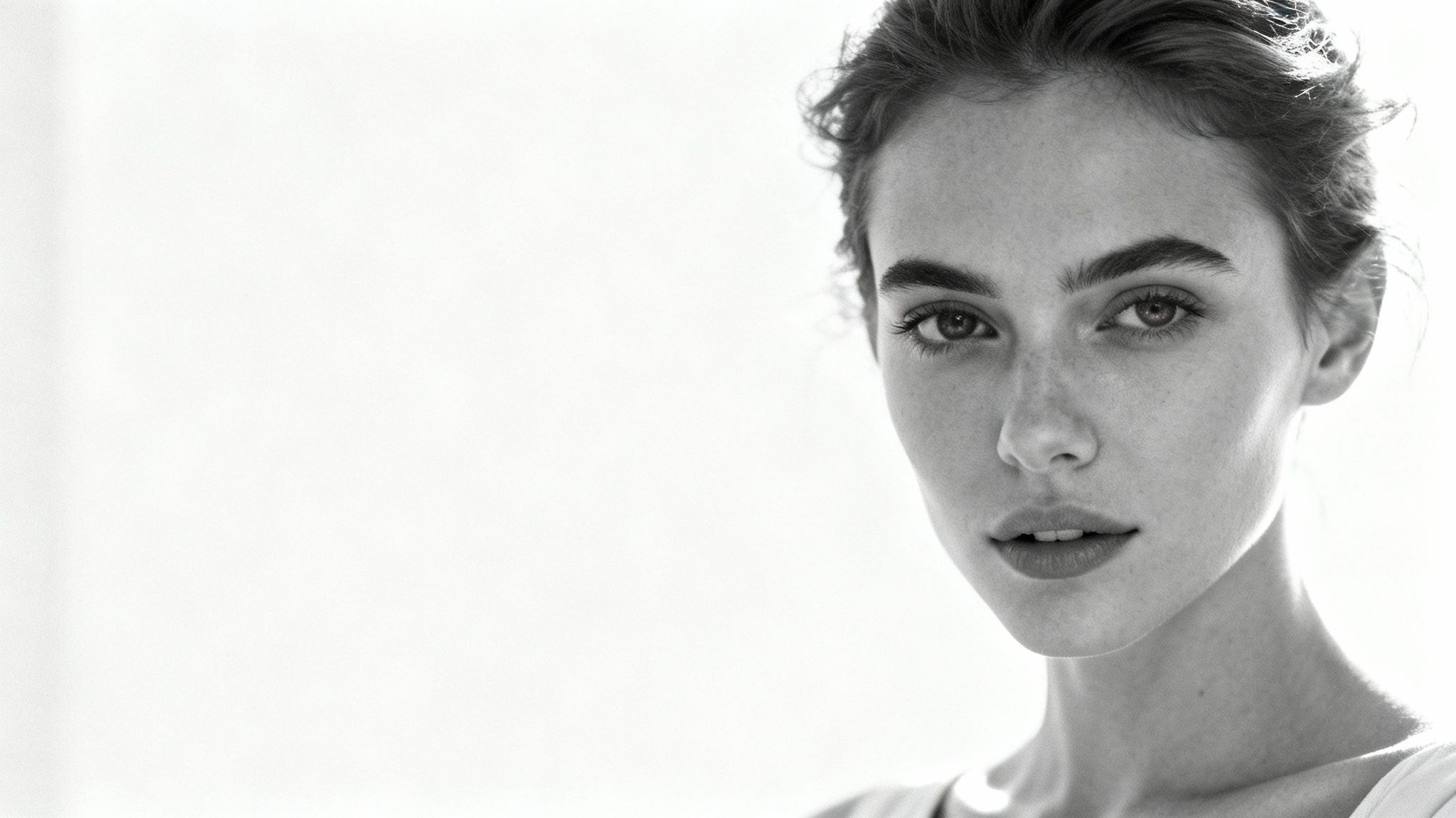 A close-up black and white headshot of a man, illustrating tight framing and the rule of thirds.