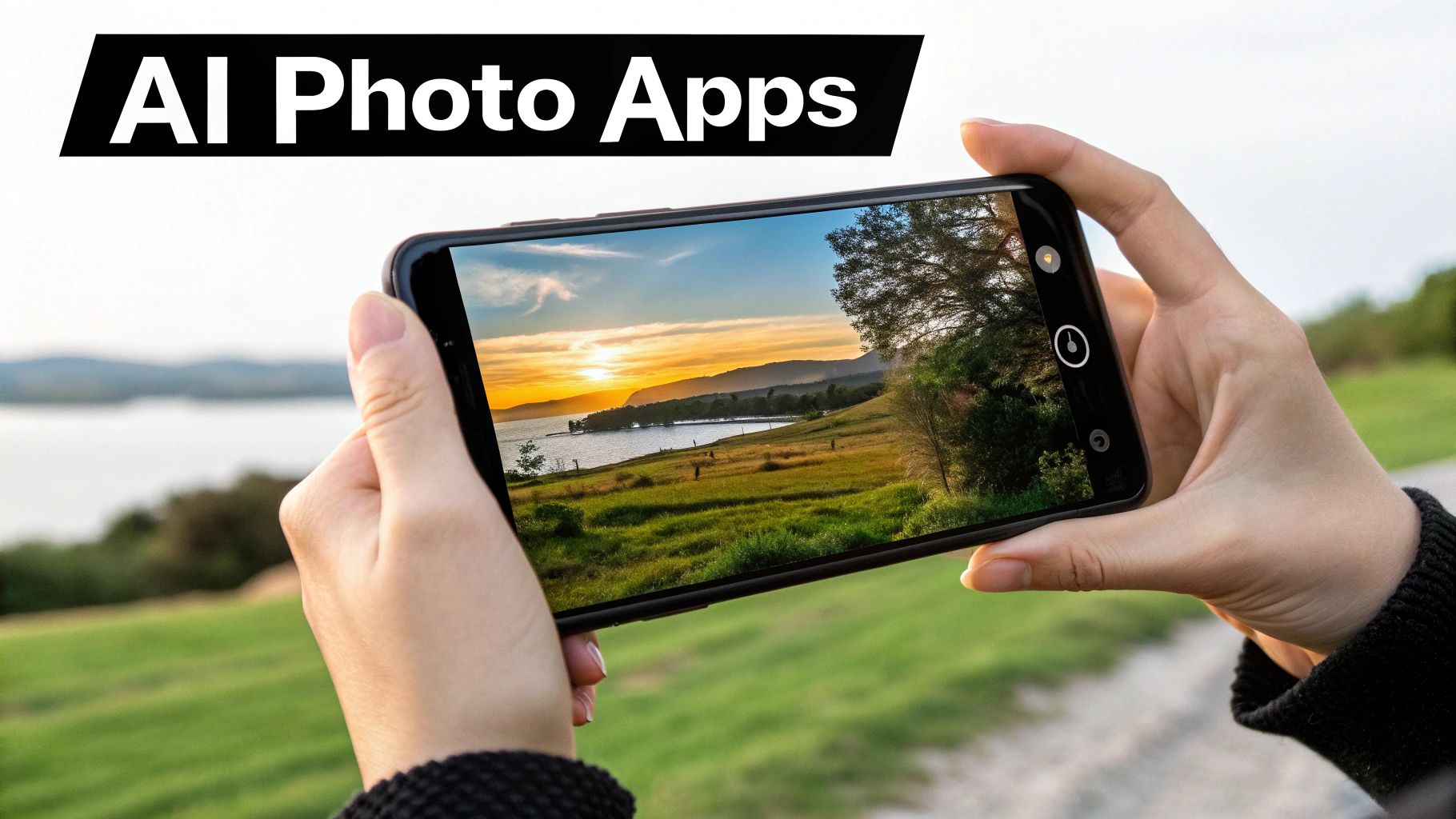 A person editing a photo on their smartphone using an AI app.