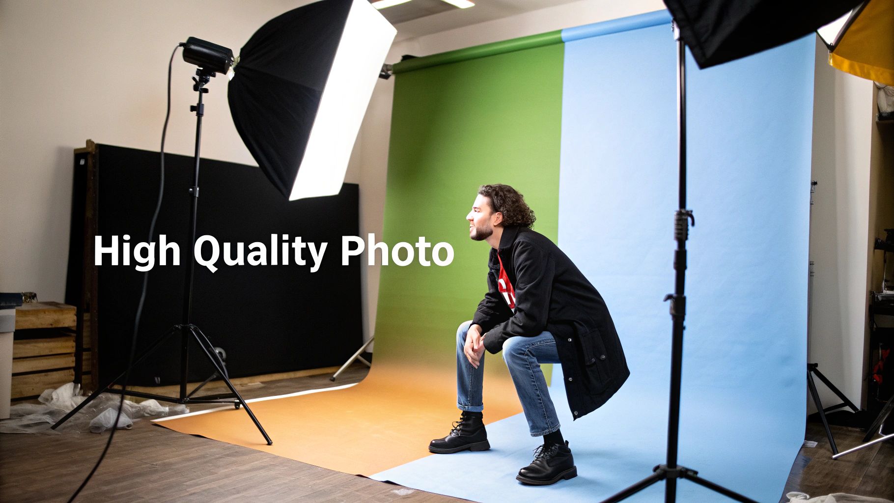 A split-screen image showing a high-quality, forward-facing portrait on one side and a low-quality, angled photo on the other, illustrating the difference in source images.