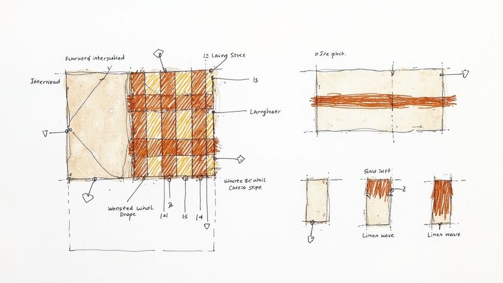 A close-up view of the Prince of Wales check fabric, showing its interwoven small and large checks and a subtle blue overcheck