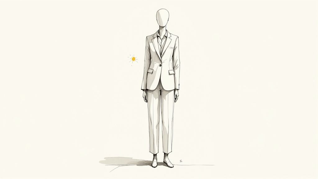 A gentleman in a perfectly tailored white linen suit, looking out over a classic cityscape.