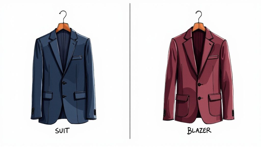 A man wearing a classic navy blazer with contrasting buttons, reflecting its heritage