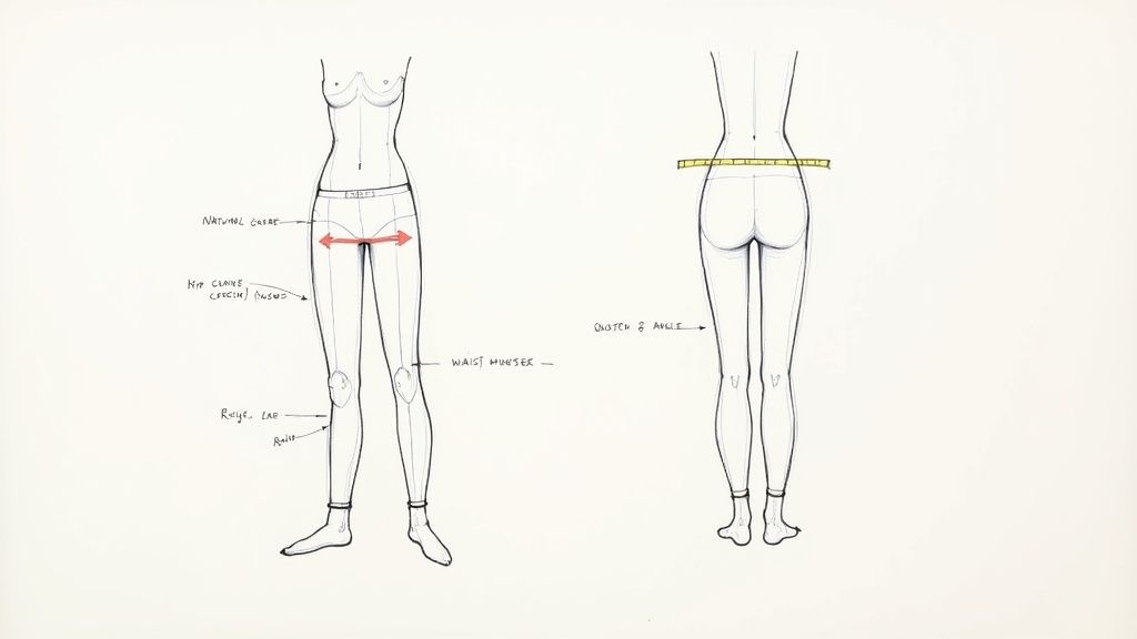 A tailor measuring a client's trousers for a perfect fit