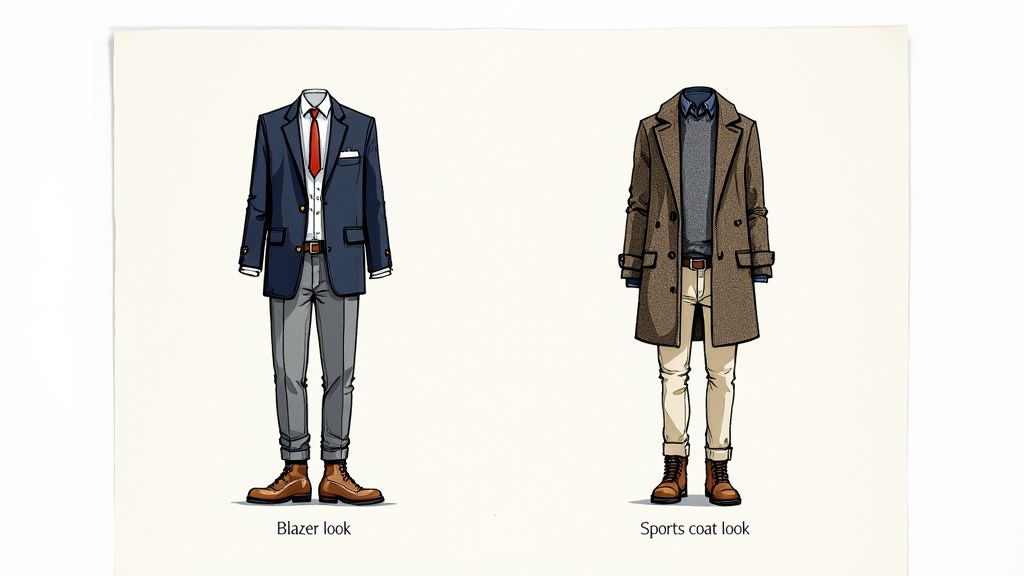 A stylish man wearing a checked sports coat with a blue shirt and tie