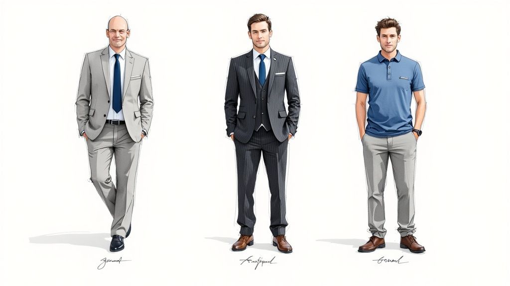 A gentleman in a perfectly tailored gray and blue suit combination, looking sharp and confident.