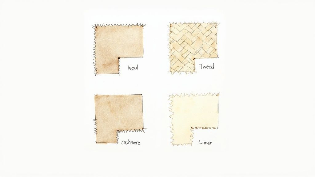 A selection of high-quality suit fabrics in various colours and textures