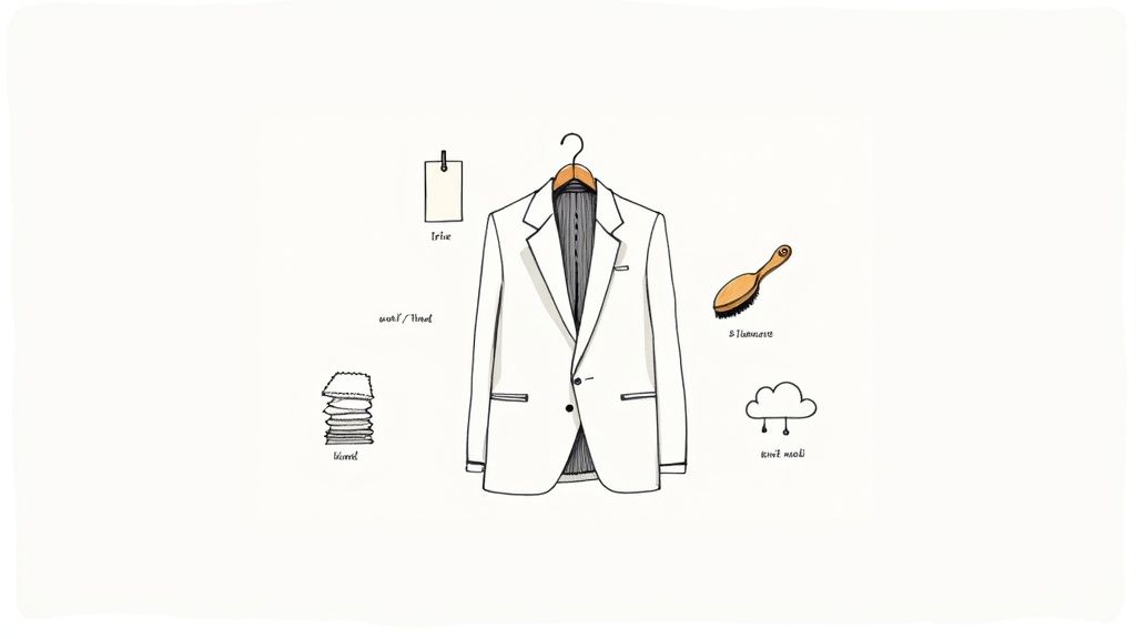 Gentleman examining fabric swatch