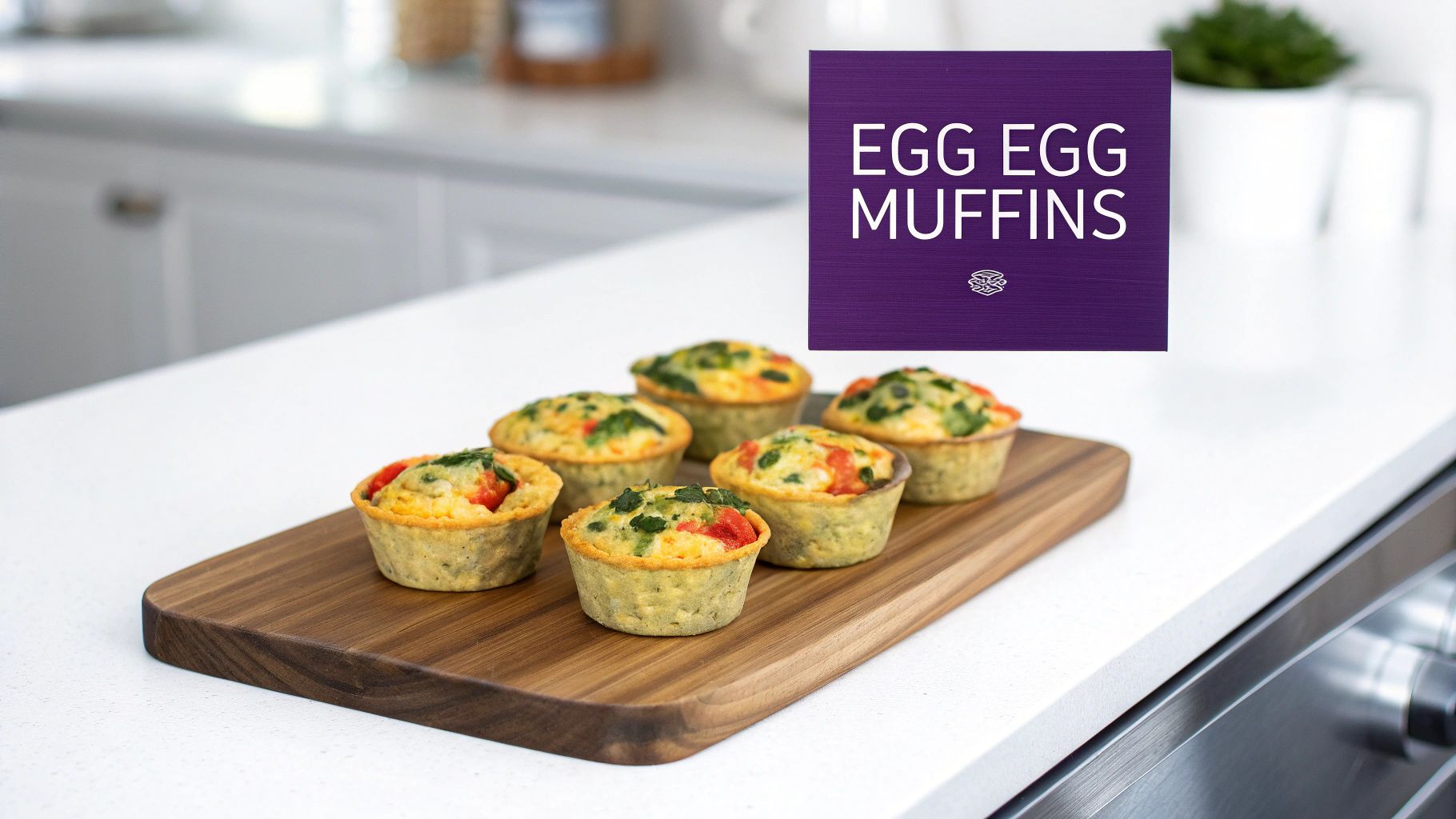 Colorful egg muffins with vegetables on wooden board, healthy gluten free breakfast option