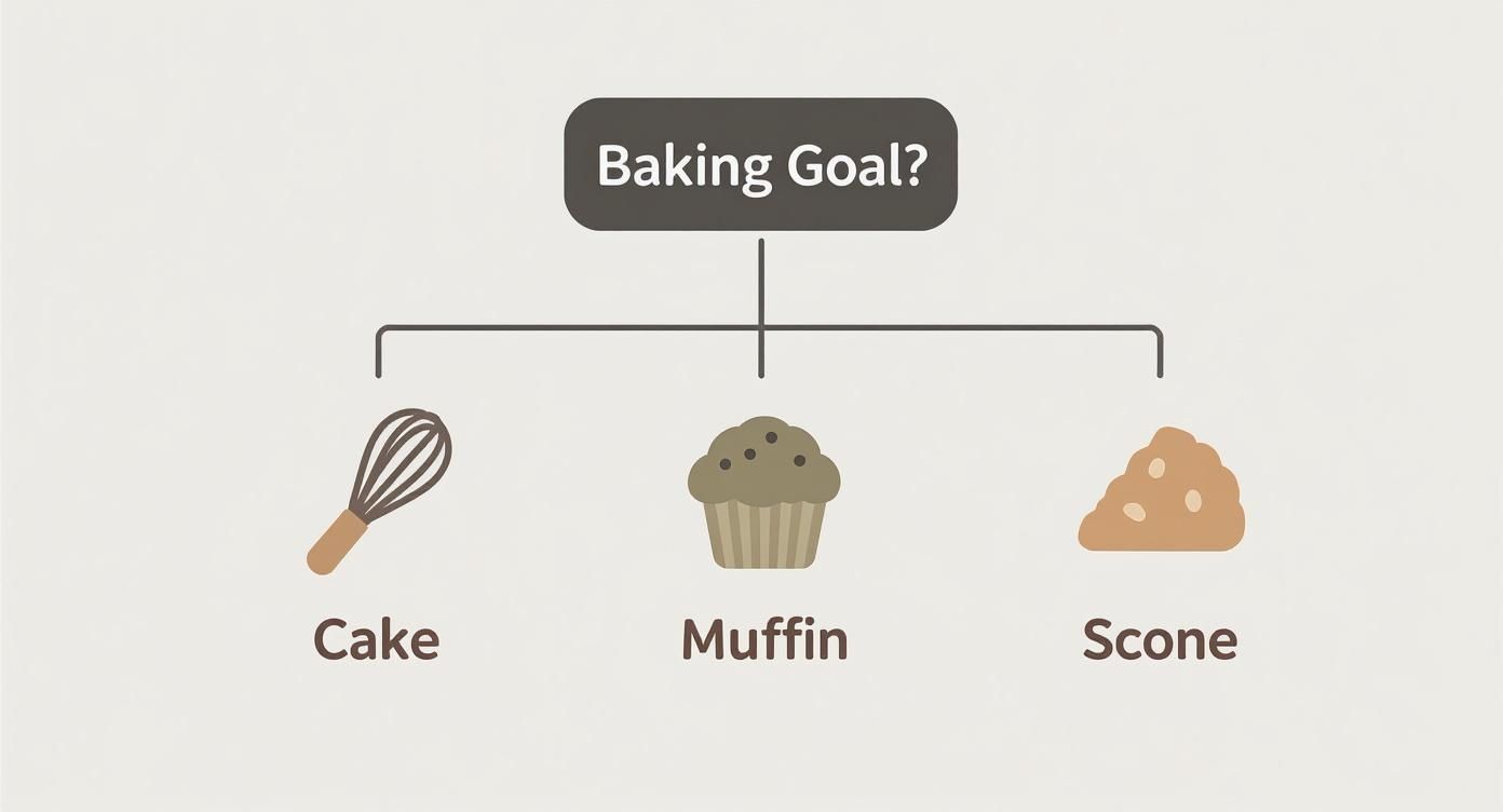 A baking goal diagram showing choices for cake (whisk), muffin, or scone pastry.