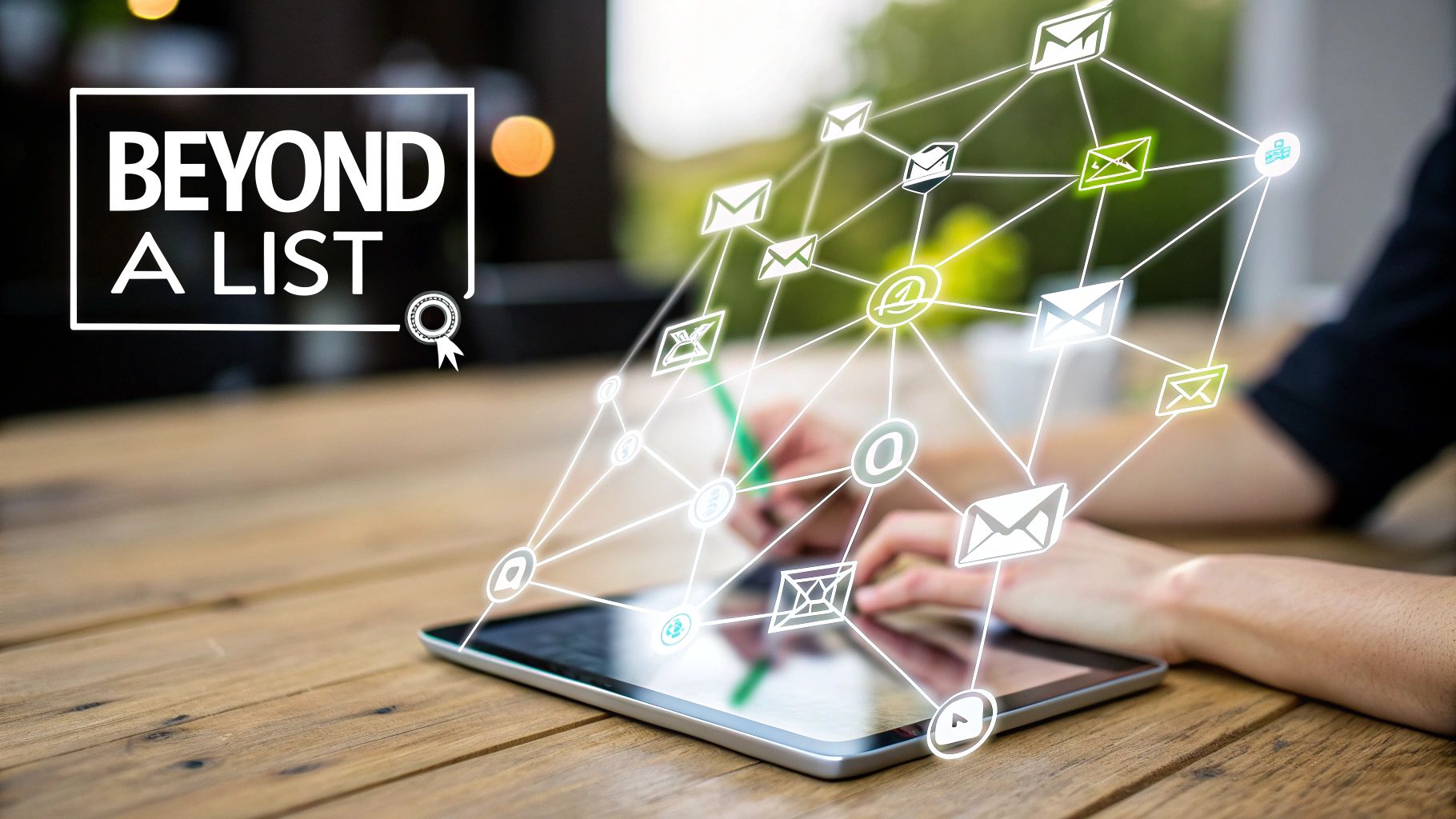 An abstract image representing data points connected in a network, symbolizing an email marketing database.