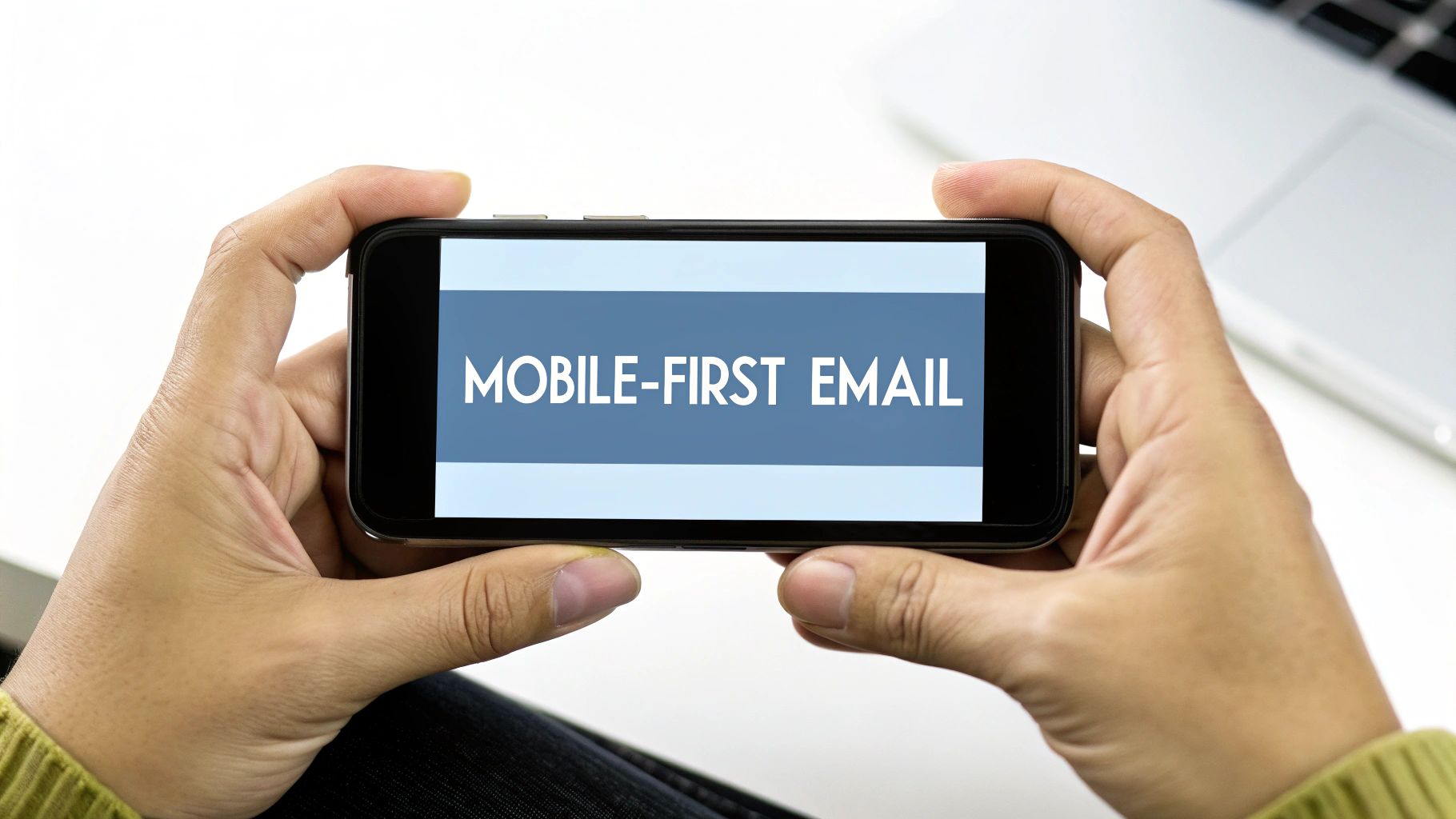 An example of mobile-first email design, showing a clean, single-column layout on a smartphone screen with large, easy-to-read text and a prominent call-to-action button.