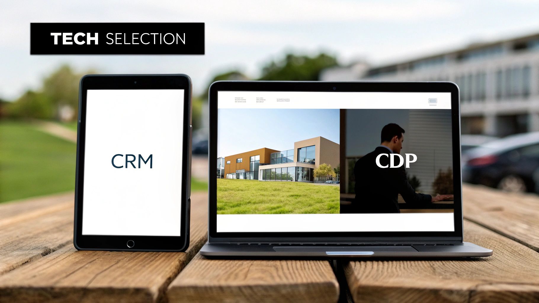 A person at a desk comparing different software options on a computer screen.