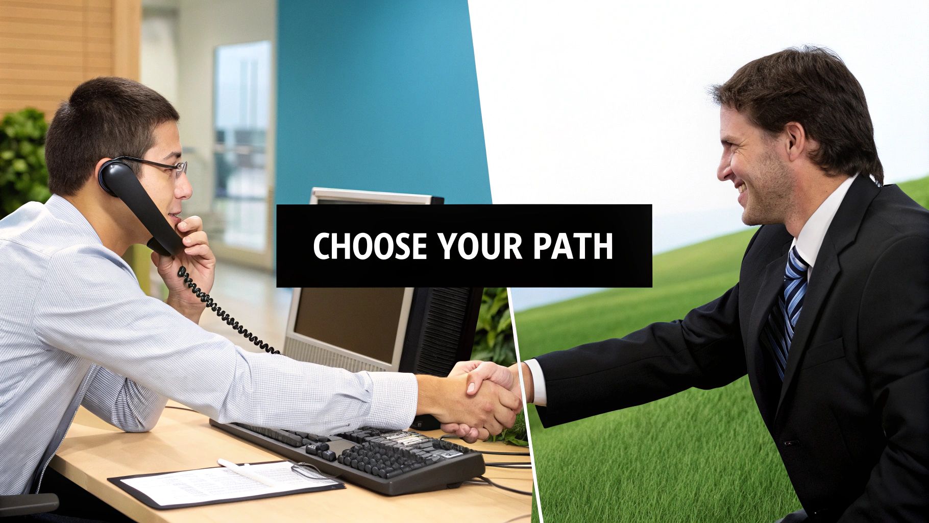 A sales professional uses a laptop for a video call while also having a travel bag nearby, symbolizing a hybrid role.