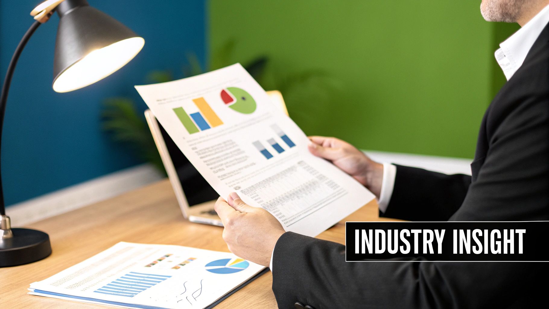The Insight-Led Cold Calling Script showing a salesperson presenting a chart with data to a business professional.