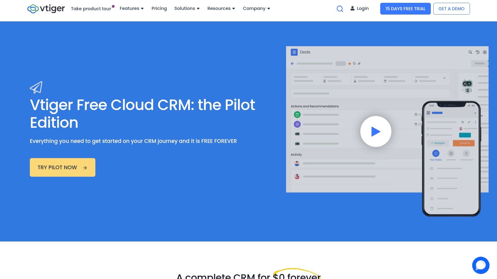 Vtiger One Pilot (Free Cloud) + Open Source