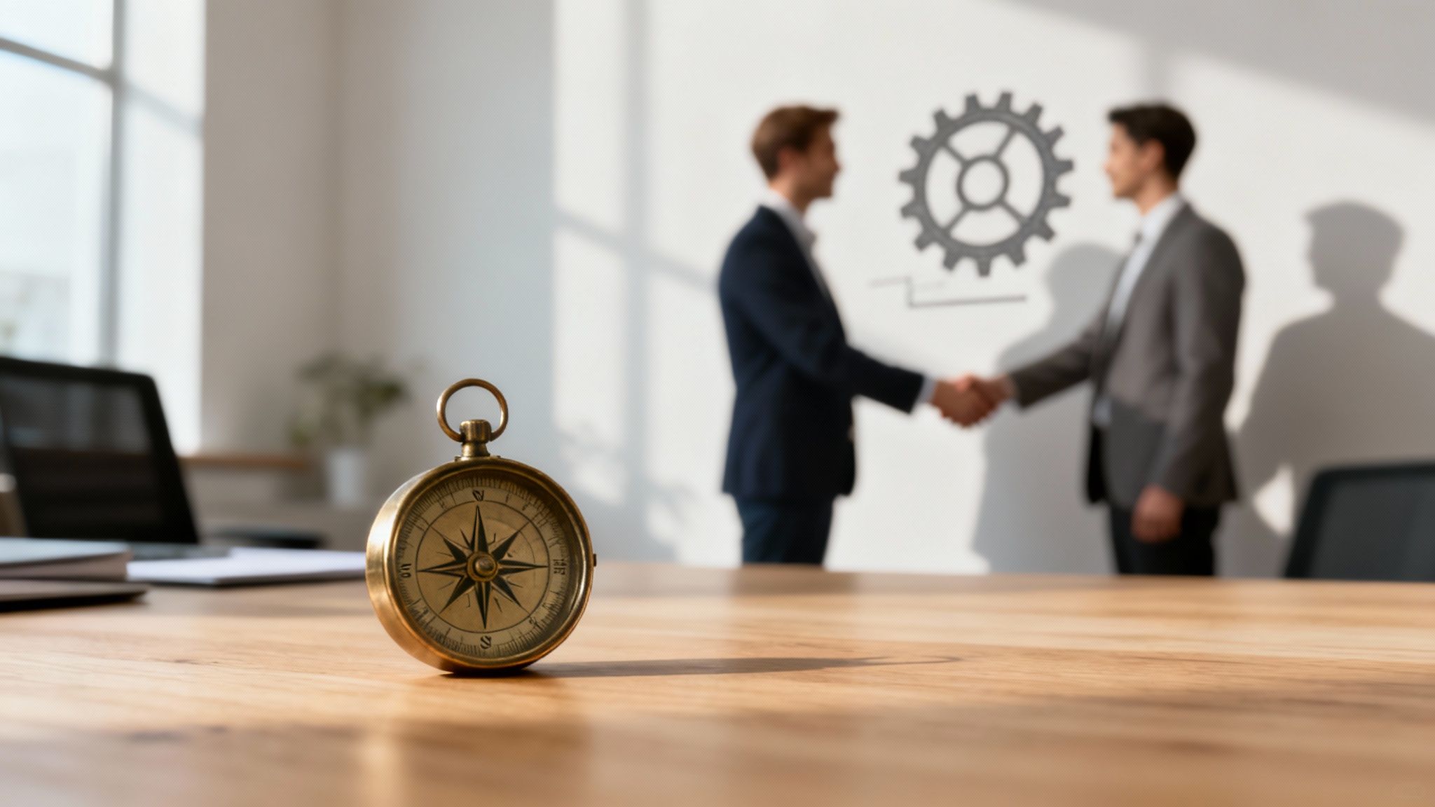 Mitarbeiter, die in einem modernen Büro zusammenarbeiten und die Unternehmenswerte diskutieren.