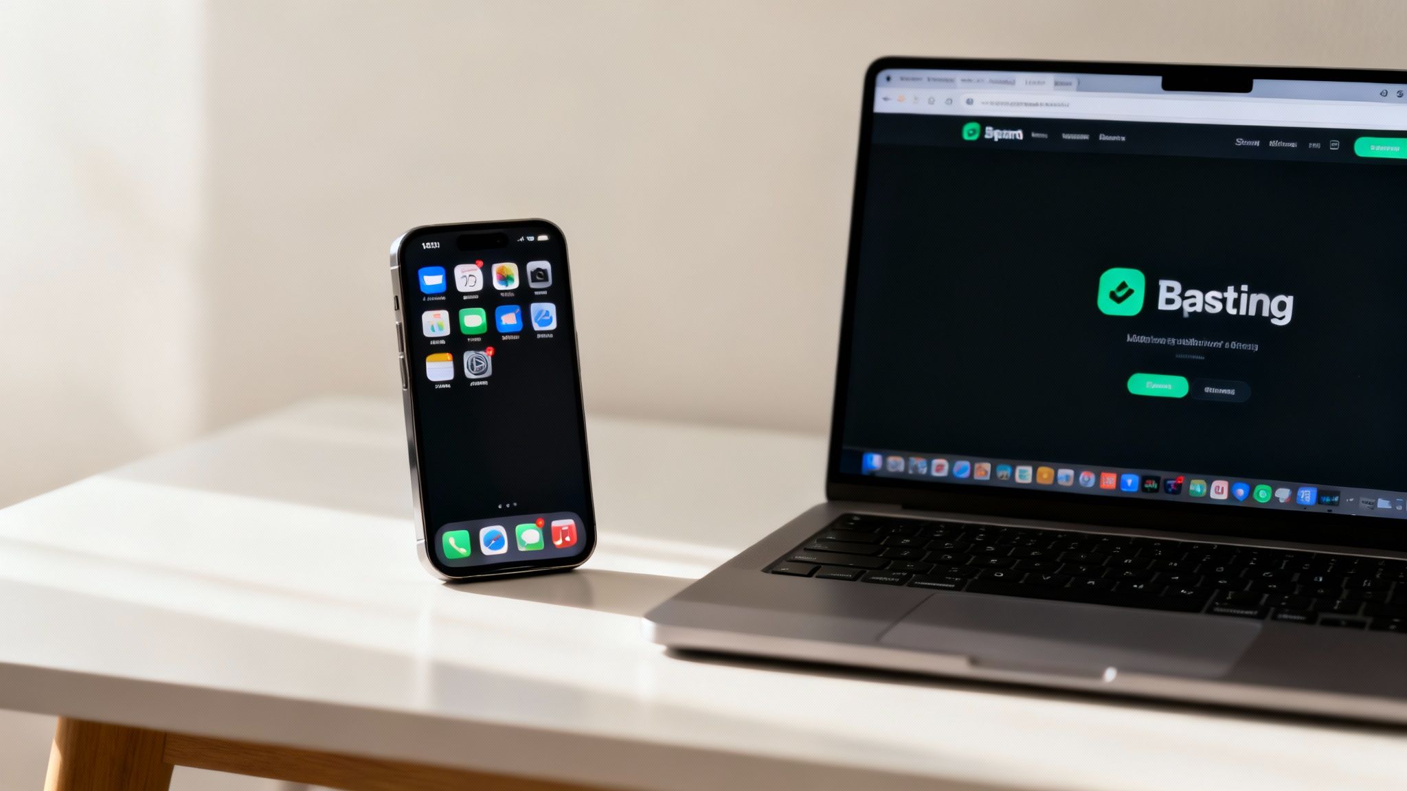 Ein Smartphone wird gehalten und zeigt eine native App im Vergleich zu einer Web-App auf dem Bildschirm.