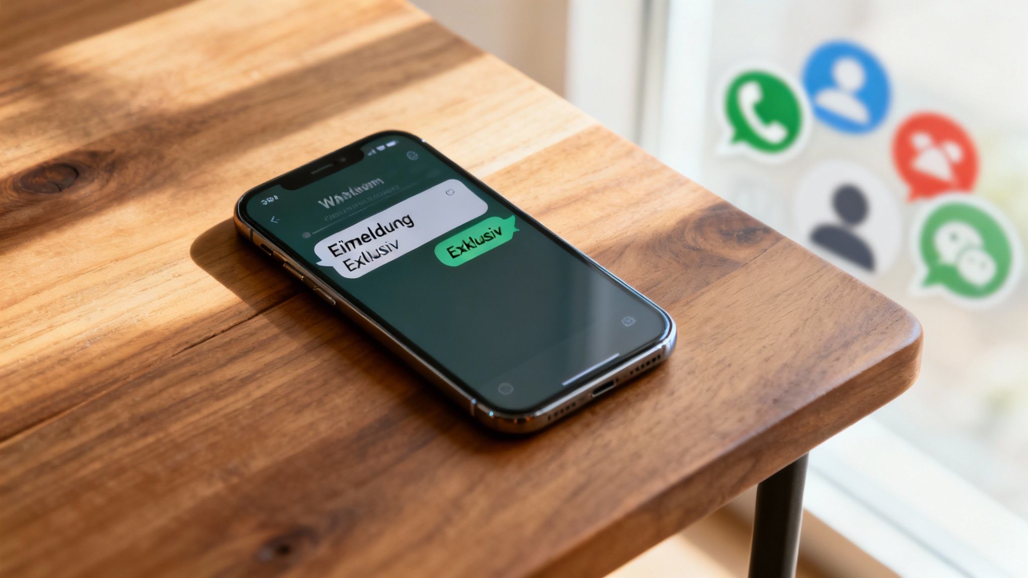 Eine Person hält ein Smartphone in der Hand, auf dem das WhatsApp-Logo und verschiedene Benachrichtigungen zu sehen sind.