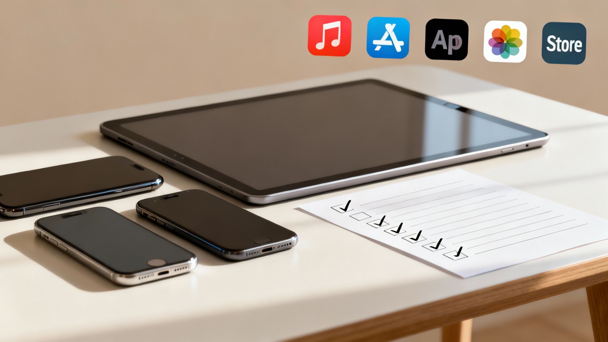 Eine Person testet eine App auf einem Smartphone, während im Hintergrund Diagramme und Analysedaten zu sehen sind