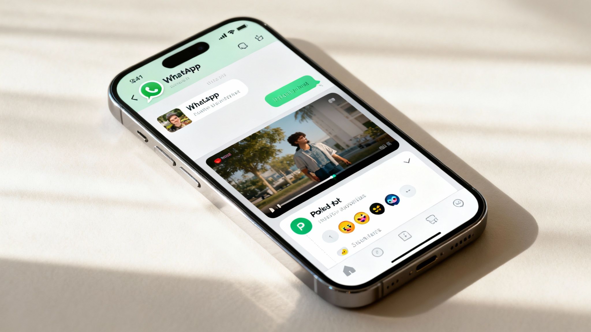 Eine Nahaufnahme von Händen, die ein Smartphone halten und durch einen Feed mit verschiedenen Bildern und Texten scrollen, was die Content-Strategie symbolisiert.
