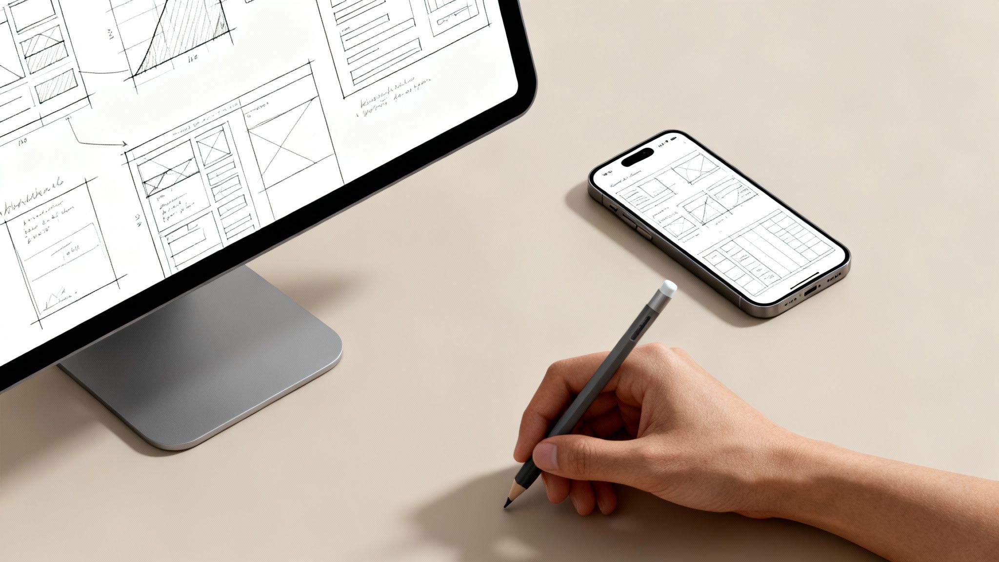App Wireframes werden auf einem Tablet-Bildschirm entworfen