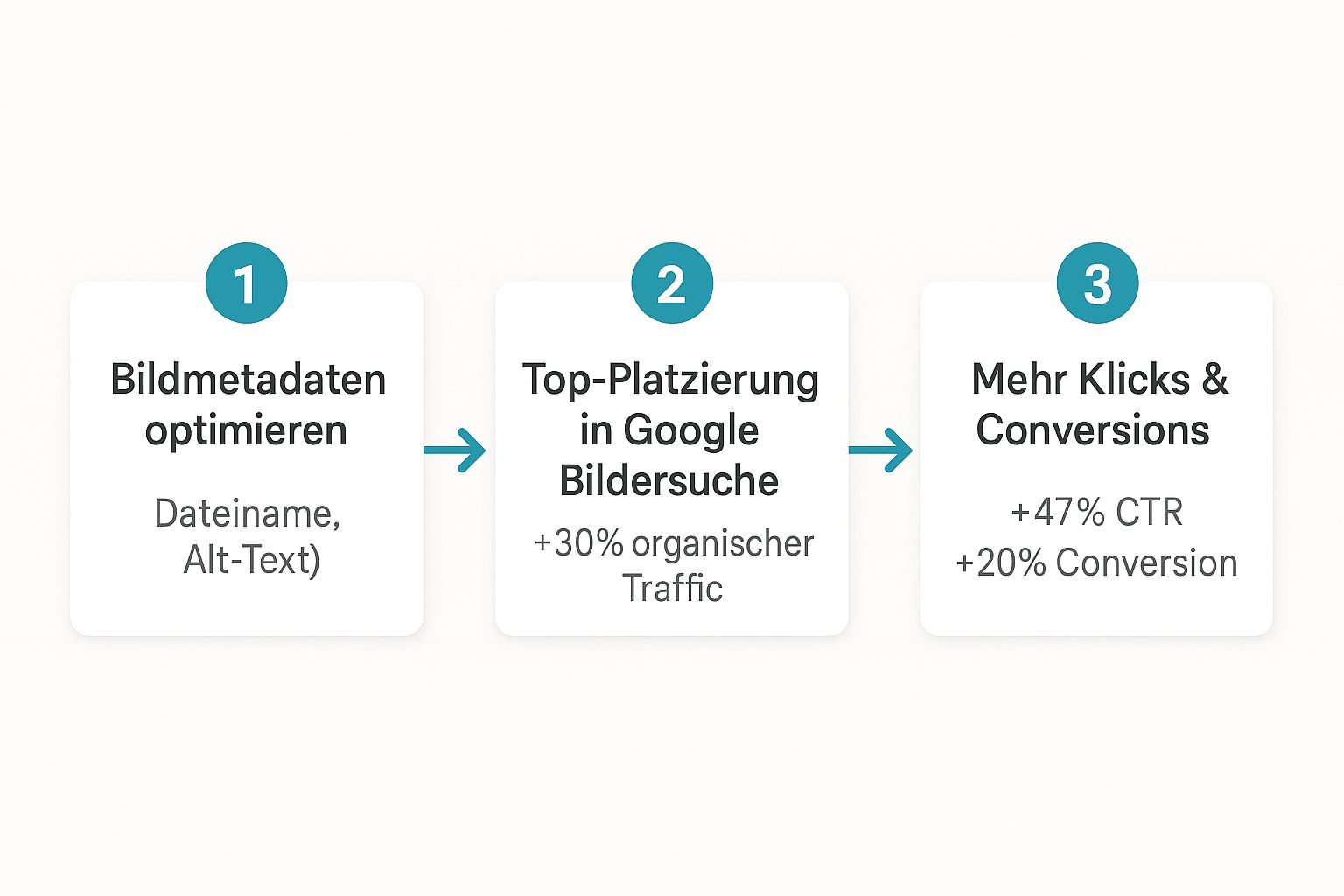 Infografik über den Prozess der Bild-SEO-Optimierung, der zu mehr Traffic und Conversions führt