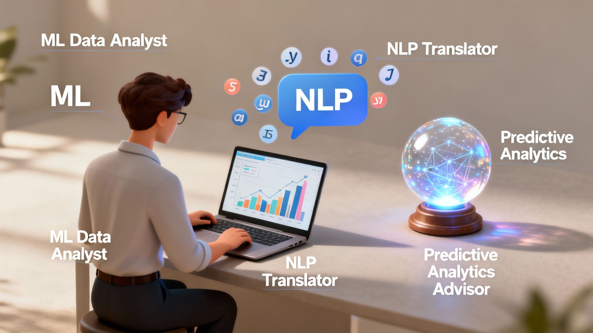 Eine abstrakte visuelle Darstellung von KI-Technologien wie neuronalen Netzen und Datenströmen