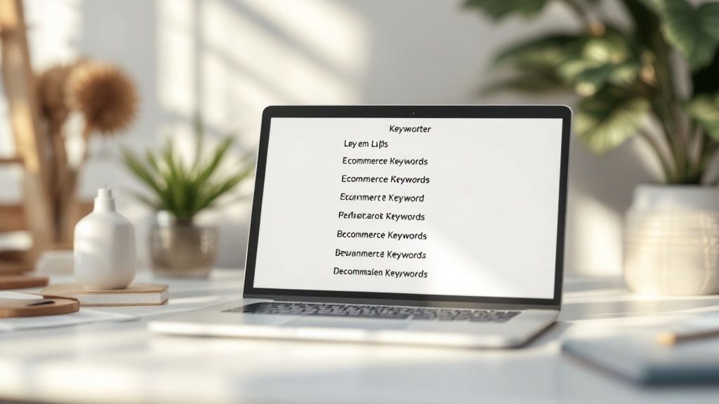 Eine Person analysiert SEO-Daten auf einem Laptop, um das Online-Shop-Wachstum zu steigern.