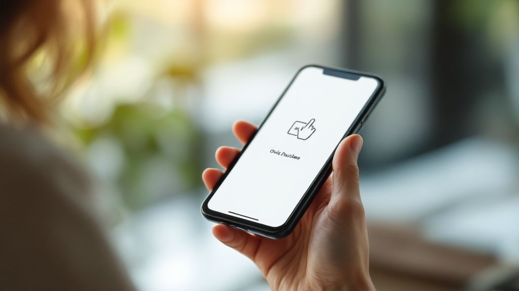 Smartphone in der Hand einer Person, die in einem Online-Shop einkauft