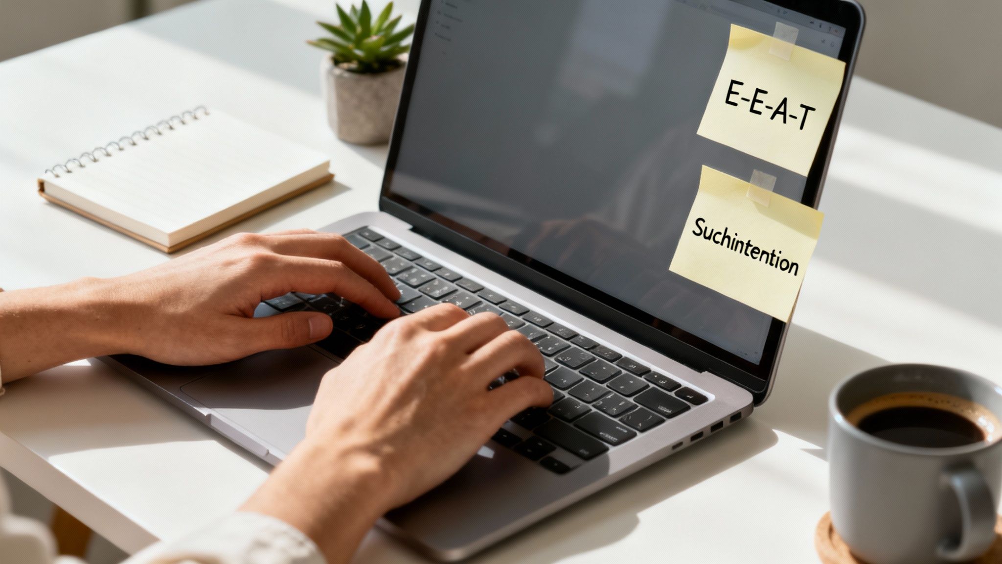 Moderne SEO-Texte auf einem Laptop-Bildschirm