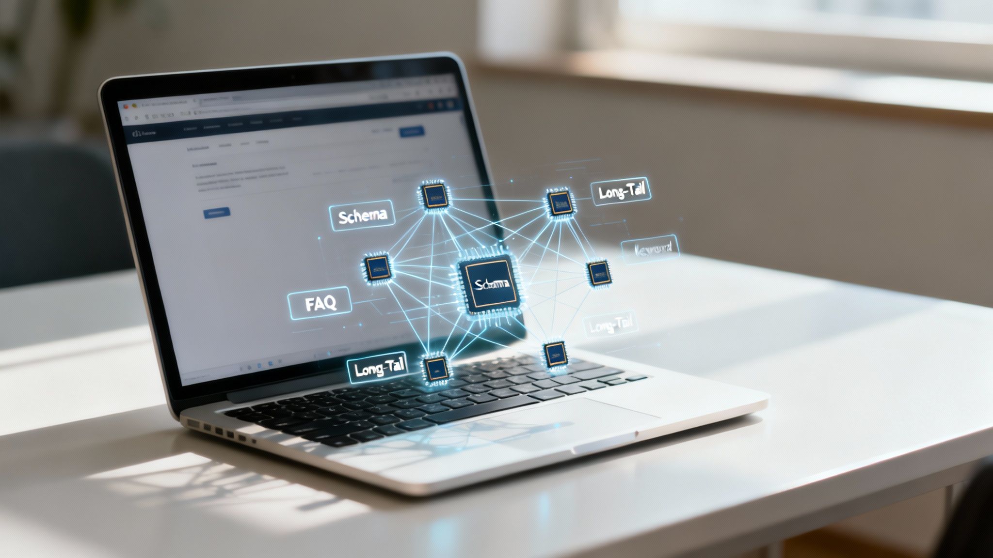 Eine strategische Darstellung von Keywords, die wie auf einem Schachbrett priorisiert werden, um den nächsten Zug im SEO-Spiel zu planen.