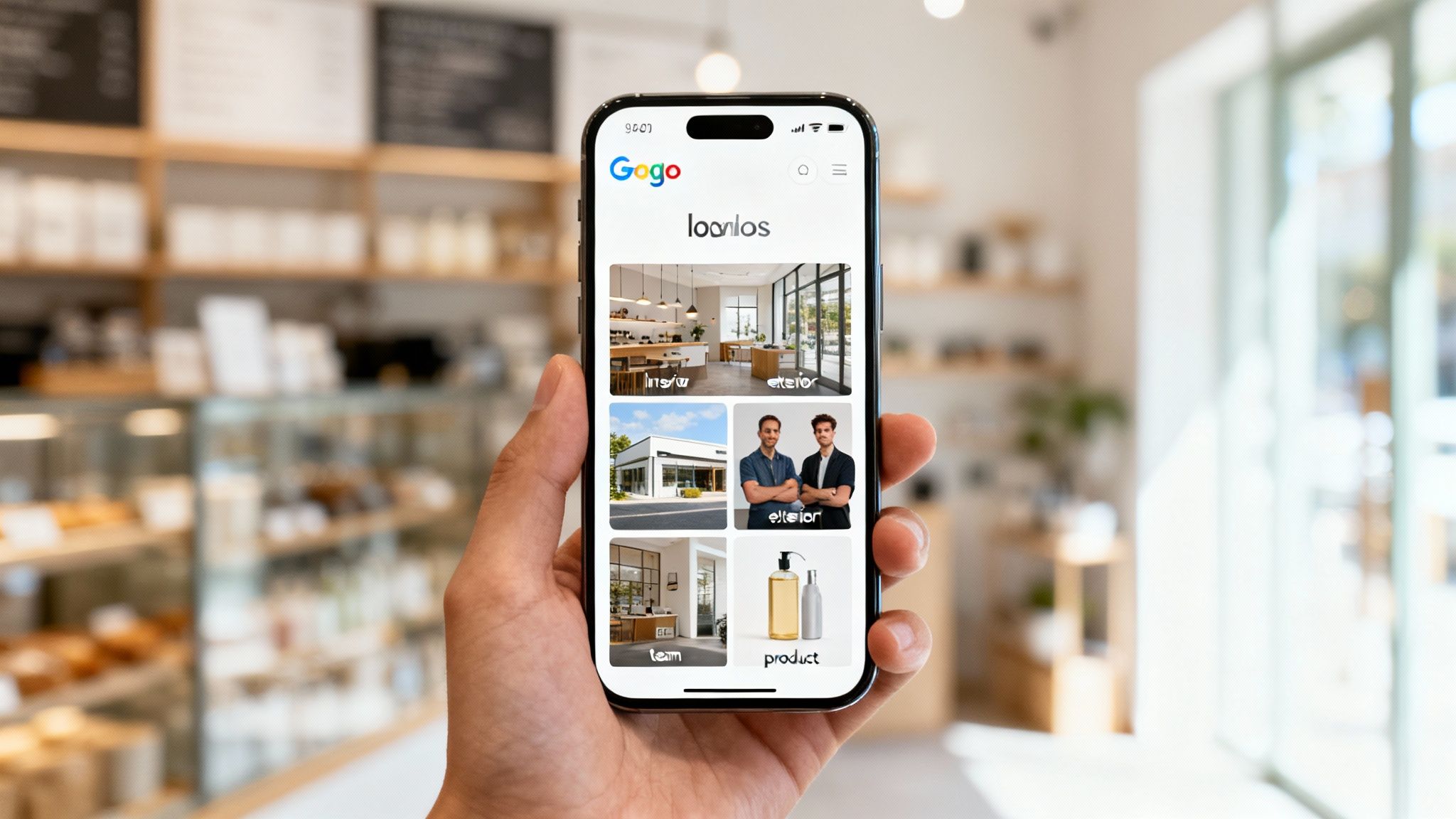 Eine Kamera fokussiert auf ein belebtes Geschäft, um hochwertige Fotos für ein Online-Profil zu erstellen.