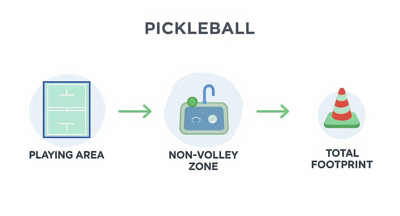 Infographic about outdoor pickleball court dimensions
