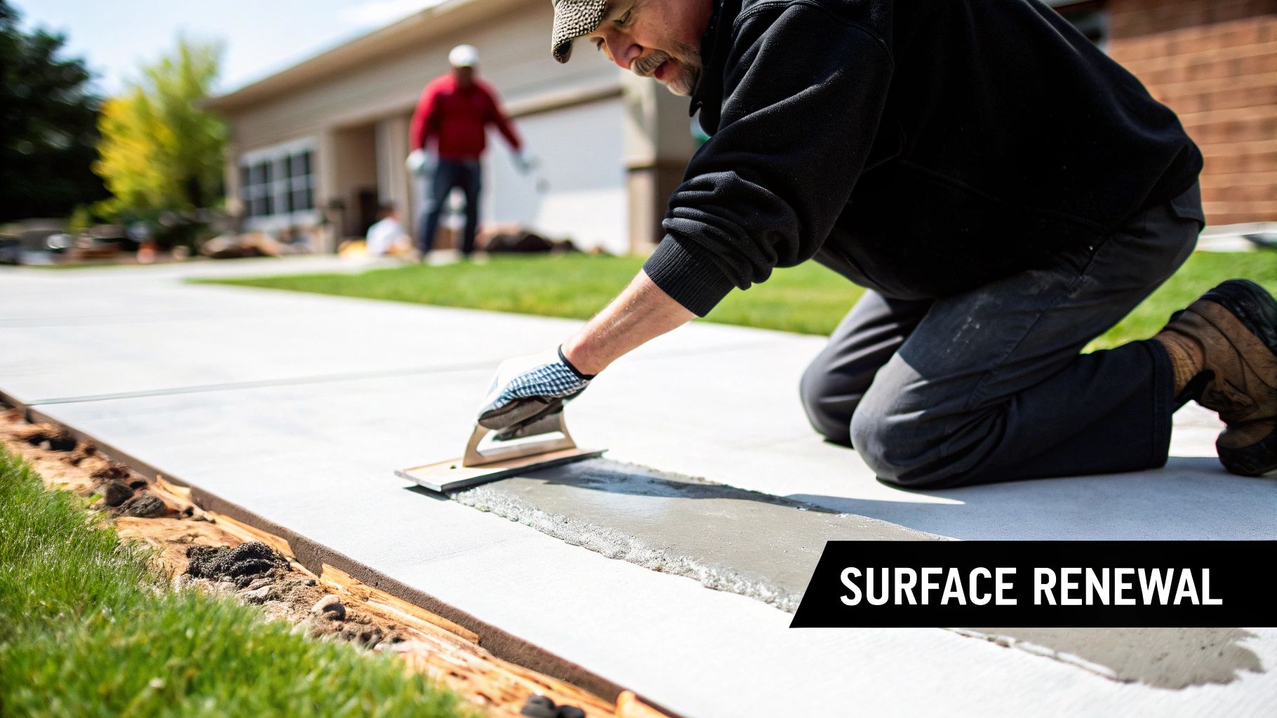 A newly resurfaced concrete patio with a stylish, modern finish.
