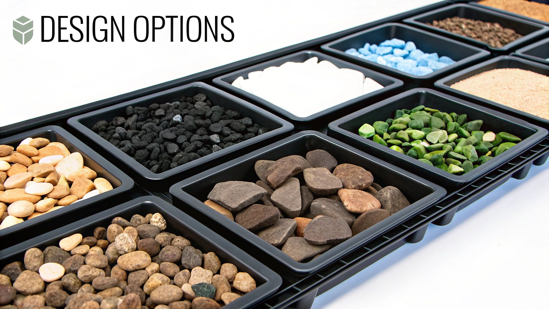 A stylish patio with dark exposed aggregate concrete surrounded by modern outdoor furniture.