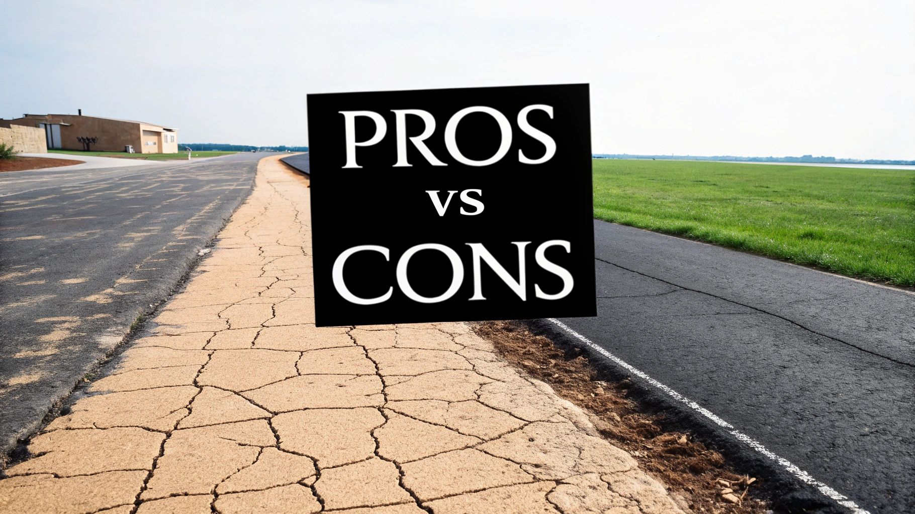 Close-up of an asphalt overlay edge meeting a concrete sidewalk, showing the difference in texture and color.