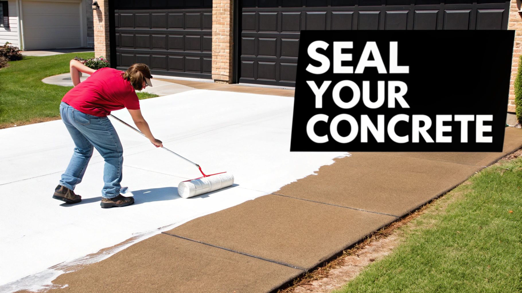 A freshly sealed concrete driveway, clean and protected.