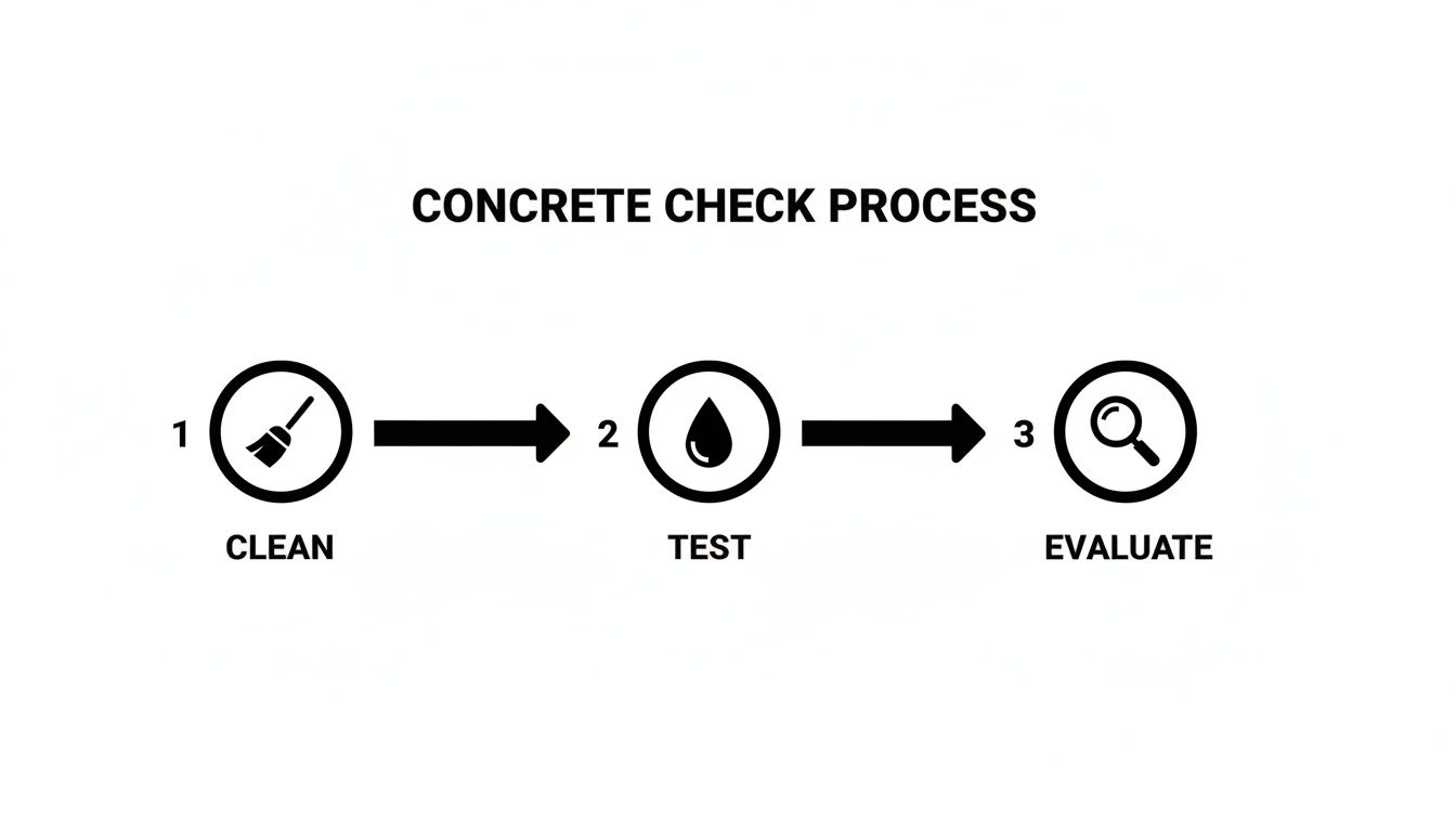 A clear flowchart outlining the Concrete Check Process, including steps to Clean, Test, and Evaluate.