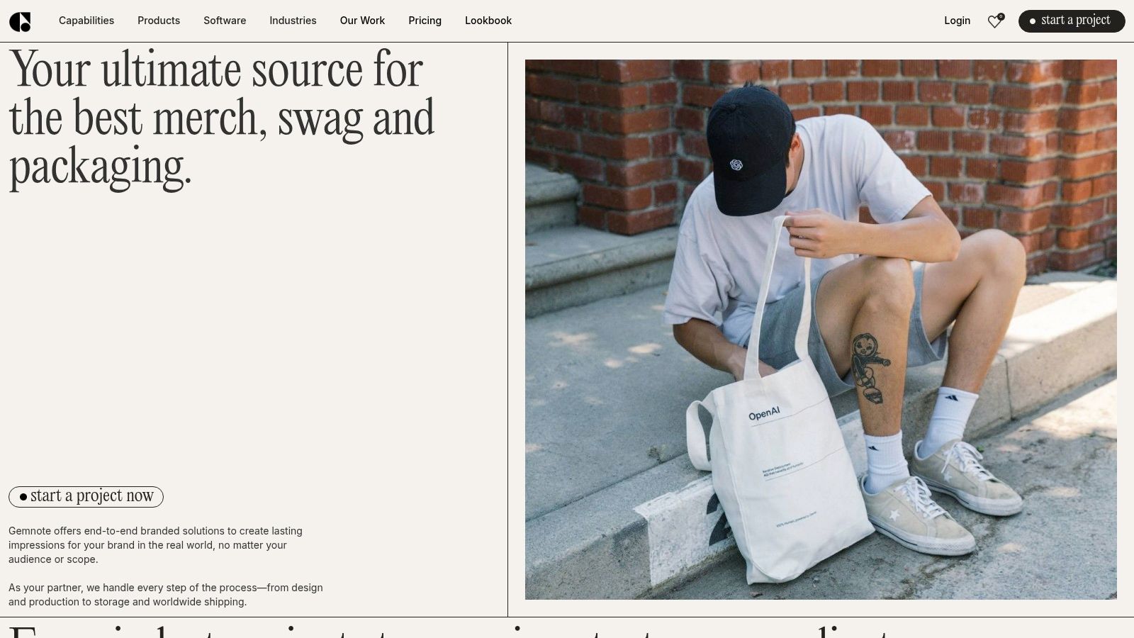 A screenshot of the Gemnote website homepage, showcasing a curated selection of modern and stylish gift items.