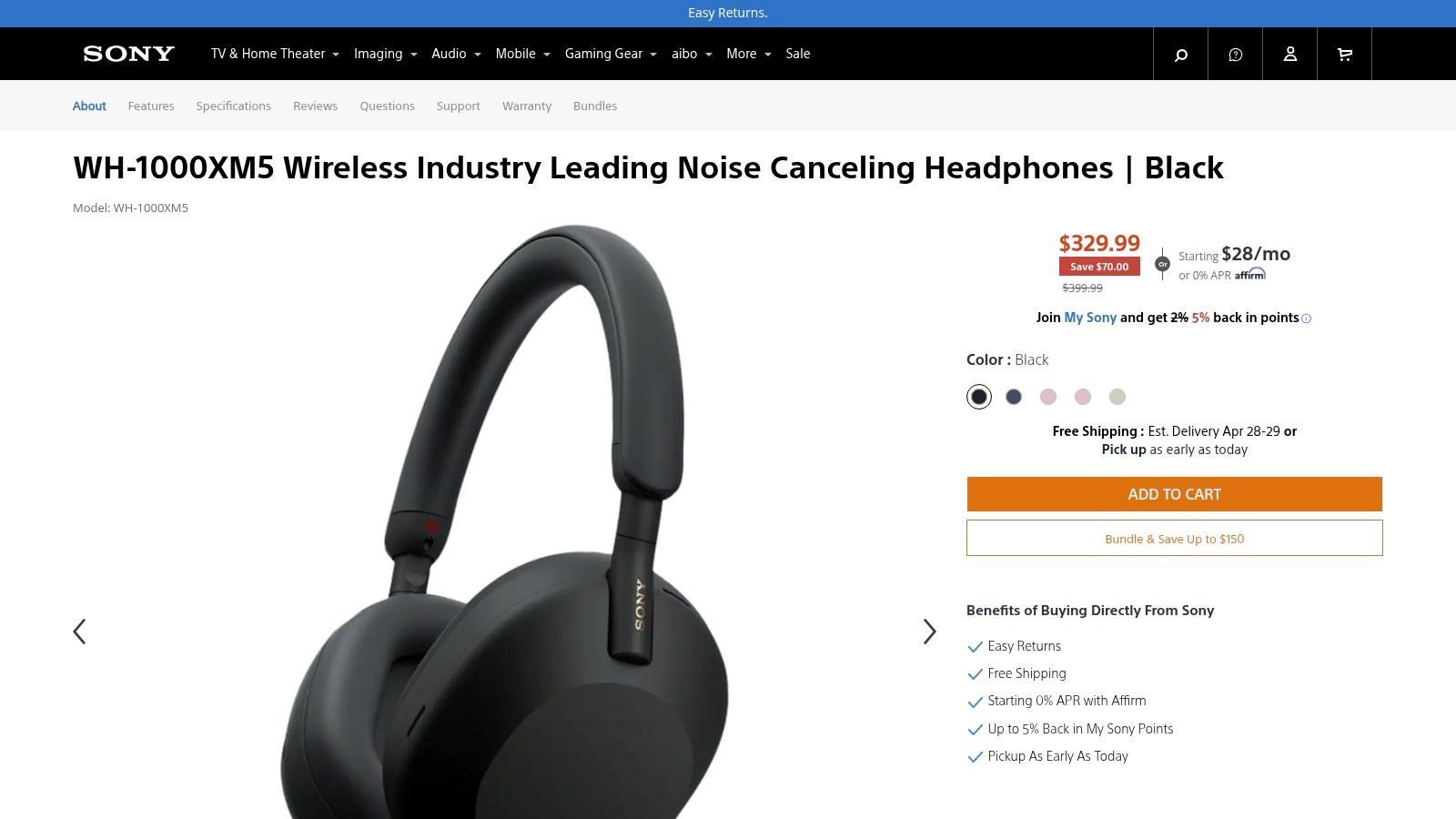Sony WH-1000XM5 Wireless Noise Cancelling Headphones