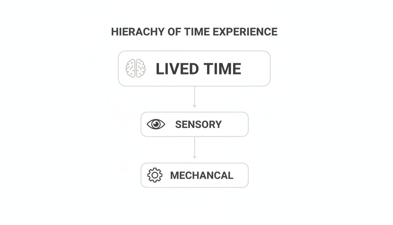 A hierarchy chart showing the levels of time experience: Lived Time, Sensory, and Mechanical.