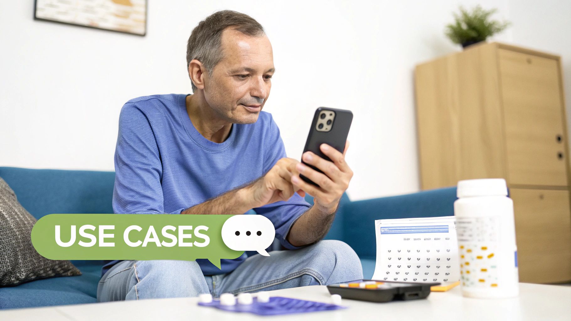 A medical professional interacting with a healthcare chat bot interface on a tablet