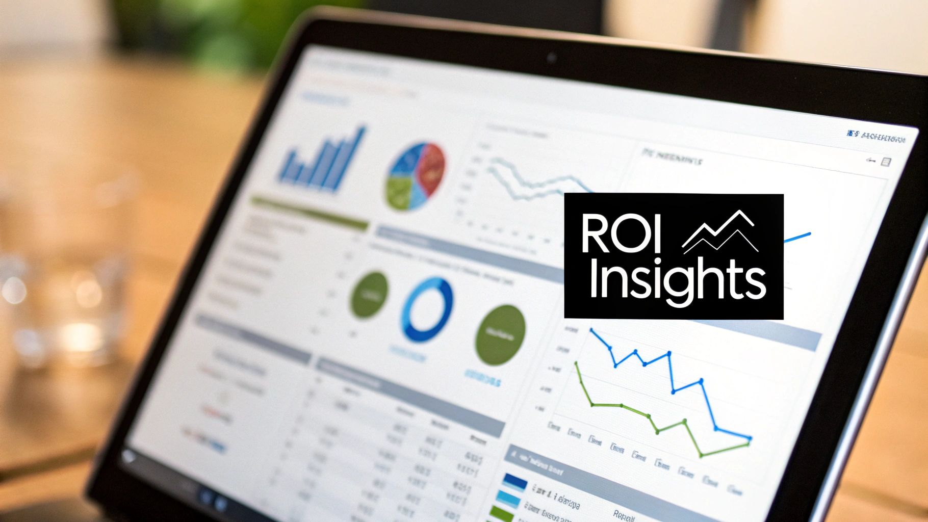 A person analyzing graphs and charts on a digital dashboard, representing the measurement of ROI.