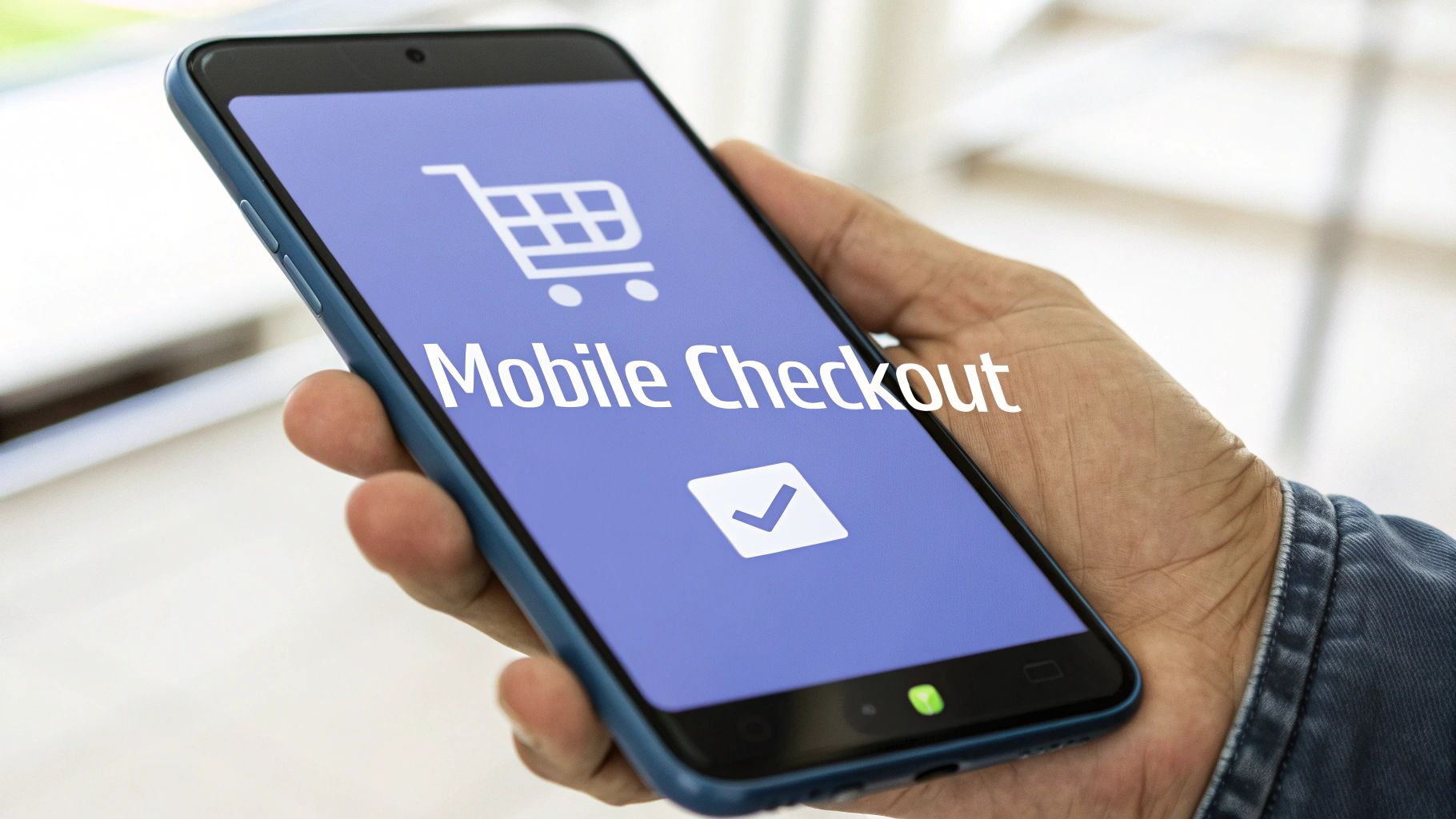 A person shopping on their smartphone, with a clean and fast-loading e-commerce site displayed on the screen.